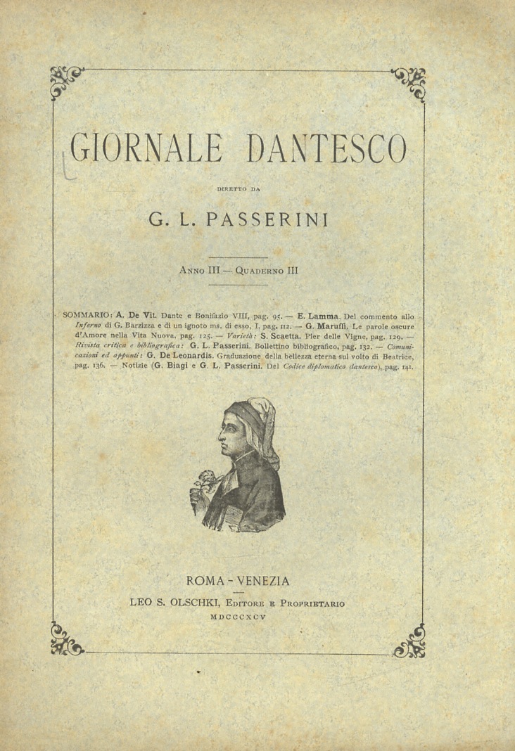 GIORNALE dantesco. Diretto da G.L. Passerini. Anno III. 1895. Quaderno …