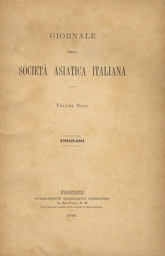 GIORNALE della Società Asiatica Italiana. Volume nono. 1895-96.