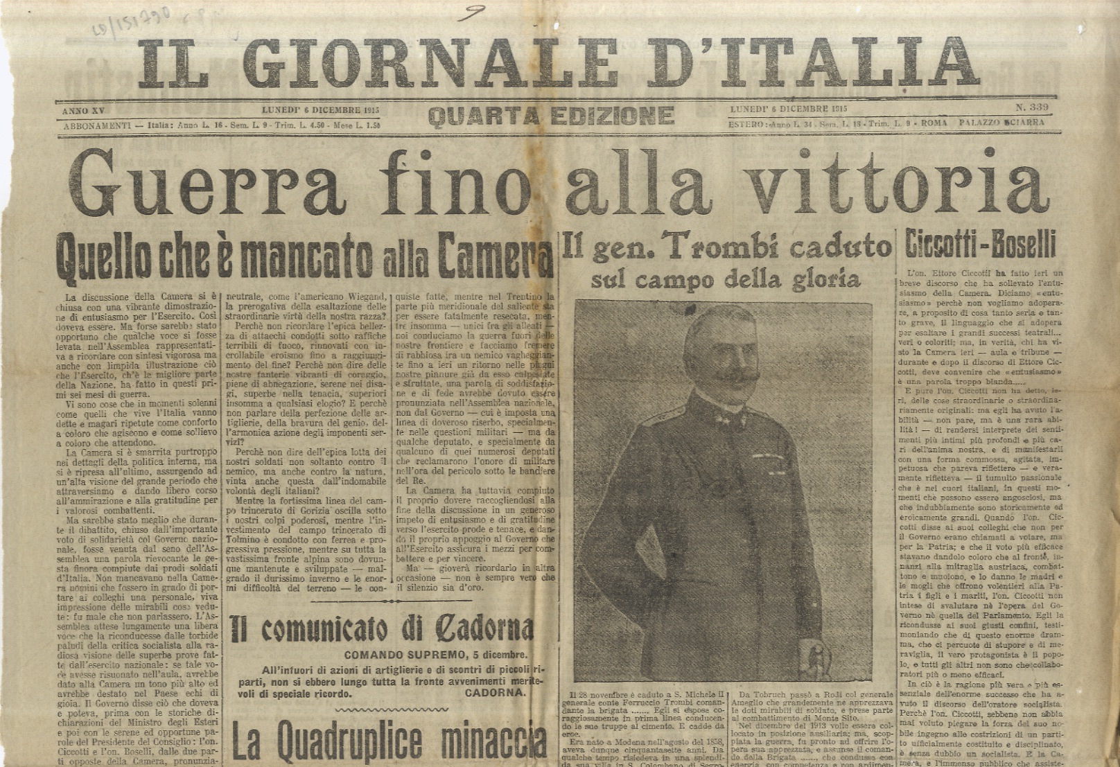 GIORNALE (IL) d'Italia. Quarta edizione. Anno XV. Lunedì 6 dicembre …