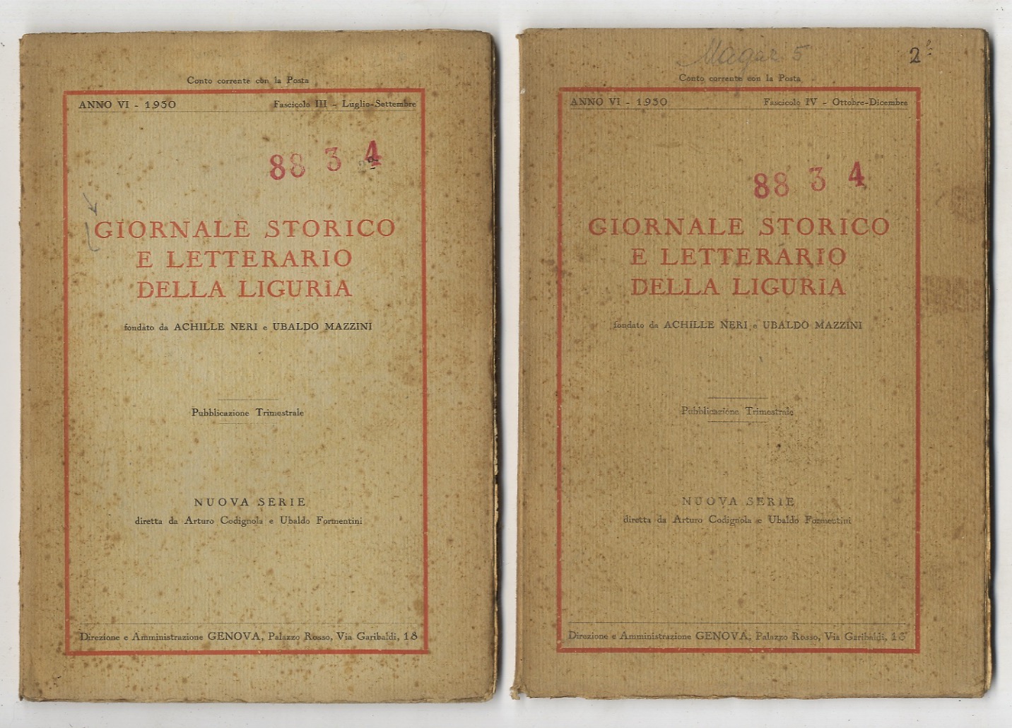 GIORNALE storico e letterario della Liguria. Fondato da Achille Neri …