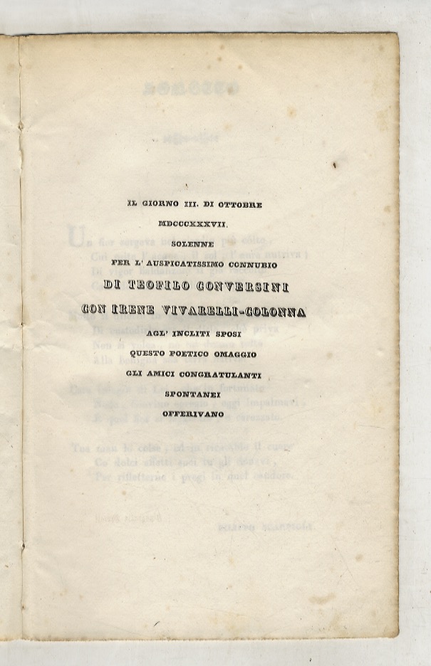 GIORNO (IL) III di ottobre MDCCCXXXVII solenne per l'auspicatissimo connubio …