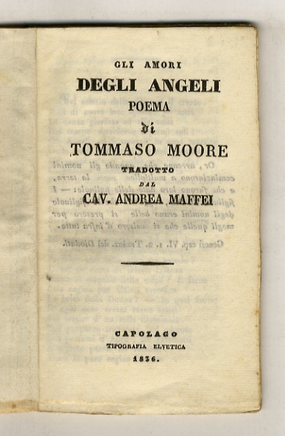 Gli amori degli angeli. Poema di Tommaso Moore tradotto dal …