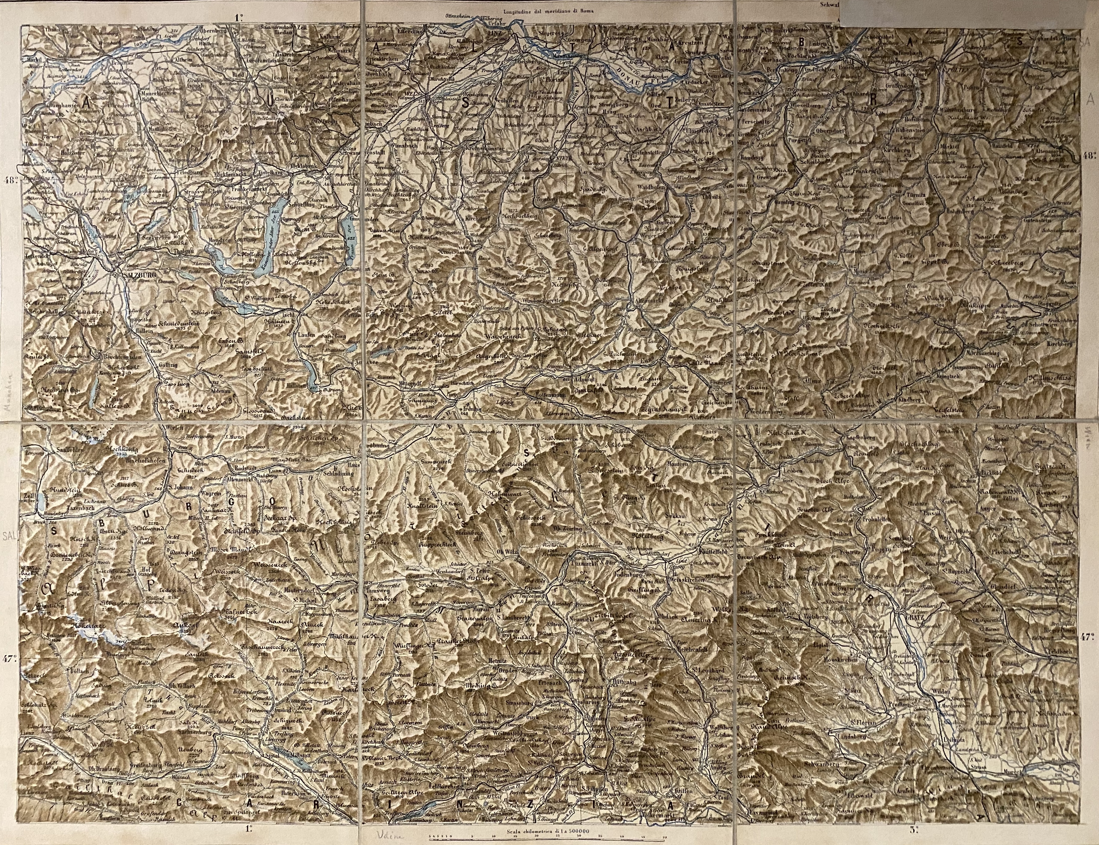 Gratz. Carta topografica intelata di cm. 39 x 50, in …