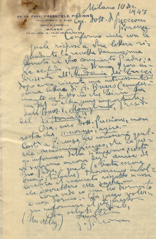 Gruppo di 11 lettere datate fra il 25 novembre 1947 …