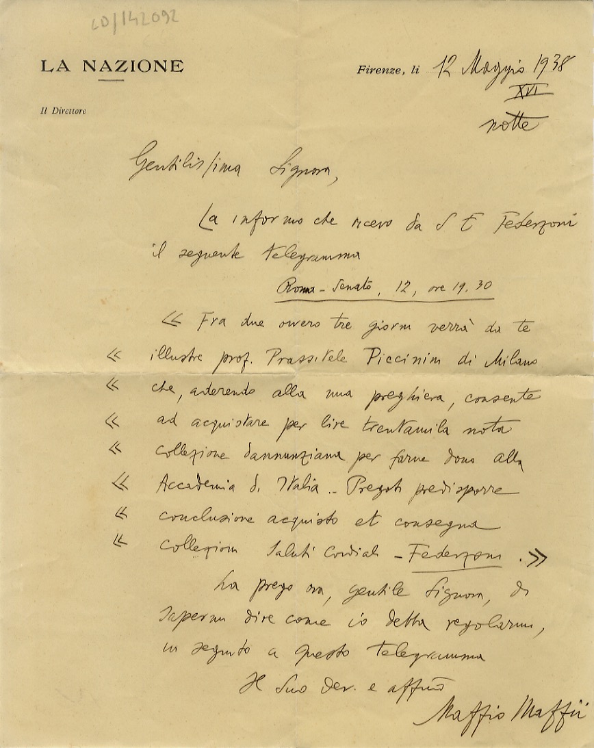 Gruppo di 4 lettere manoscritte autografe, firmate, tutte vertenti intorno …
