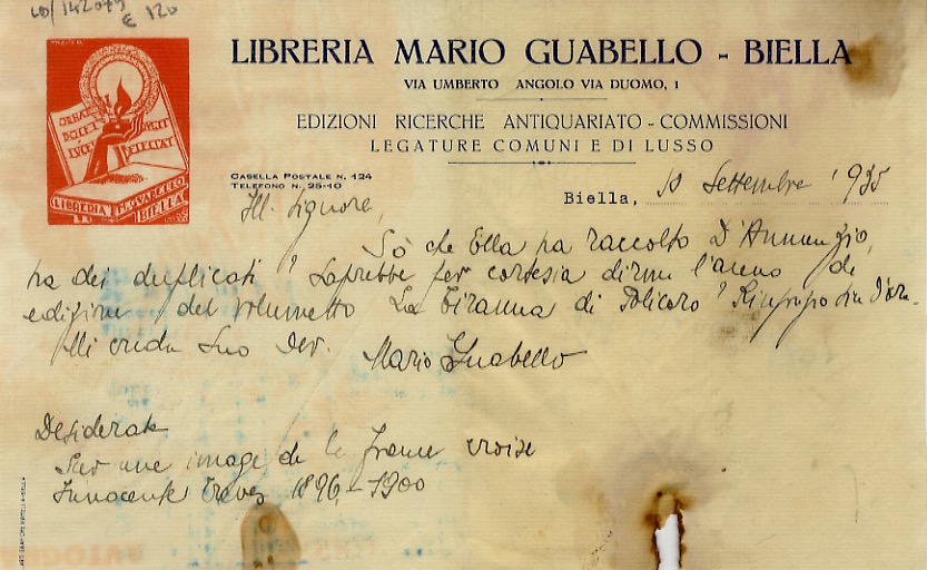 Gruppo di 6 lettere e cartoline, manoscritte o dattiloscritte, firmate, …