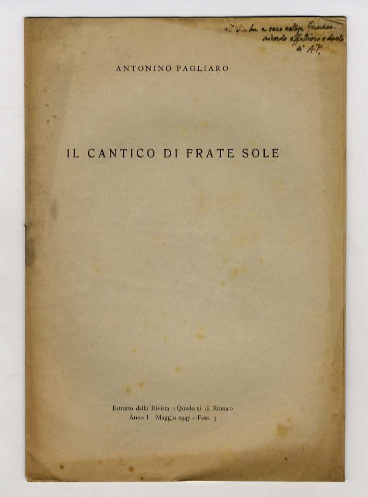 Il cantico di Frate Sole. Estratto dalla Rivista "Quaderni di …