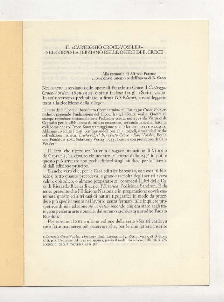 Il "Carteggio Croce-Vossler" nel corpo laterziano delle opere di B. …