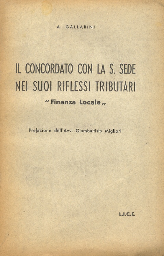 Il concordato con la S. Sede nei suoi riflessi tributari. …