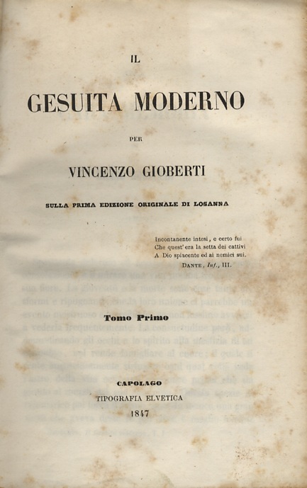 Il gesuita moderno per Vincenzo Gioberti. Sulla prima edizione originale …