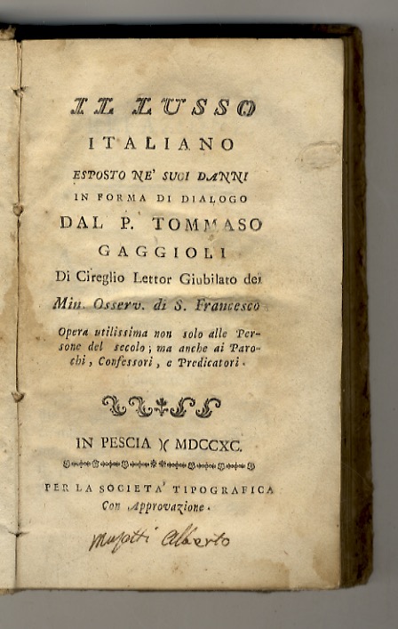 Il lusso italiano esposto ne' suoi danni in forma di …
