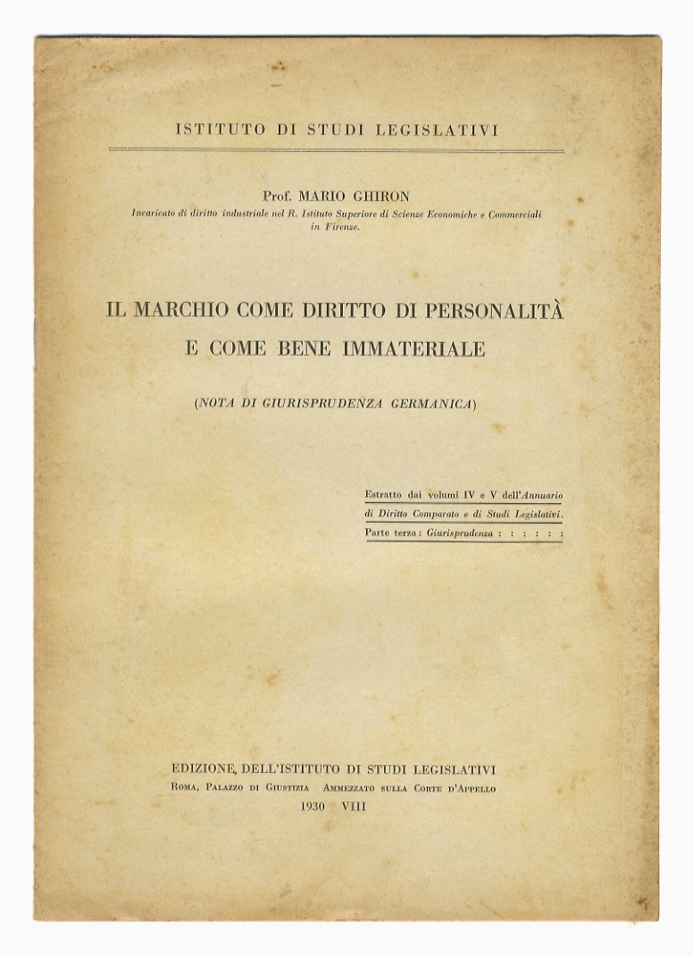 Il marchio come diritto di personalità e come bene immateriale …