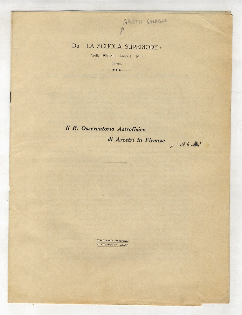Il R. Osservatorio Astrofisico di Arcetri in Firenze.
