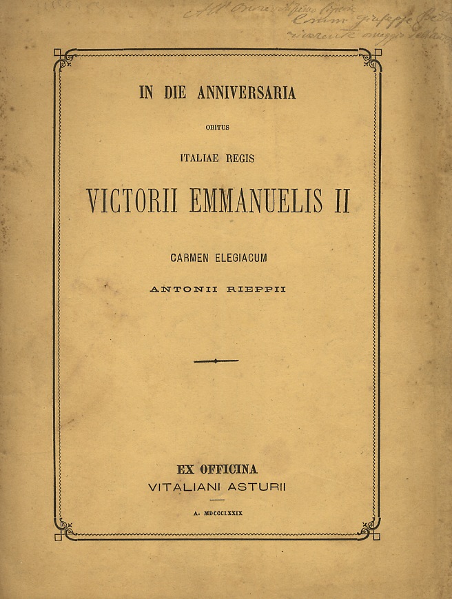 In die anniversaria obitus Italiae regis Victorii Emmanuelis II. Carm. …