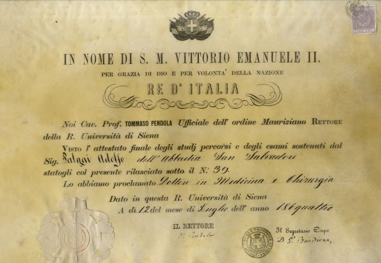 IN nome di S.M. Vittorio Emanuele II, per grazia di …