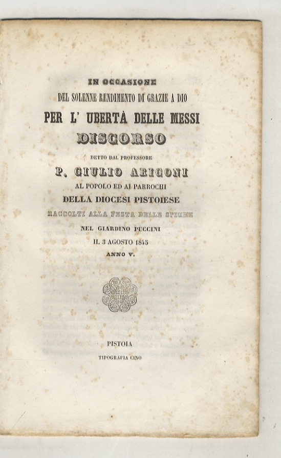 In occasione del solenne rendimento di grazie a Dio per …