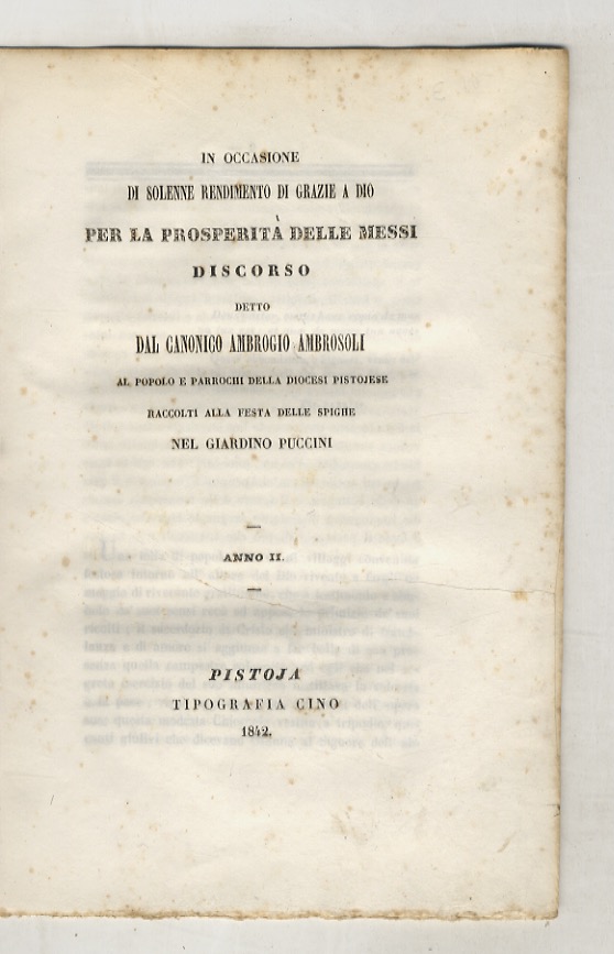 In occasione di solenne rendimento di grazie a Dio per …