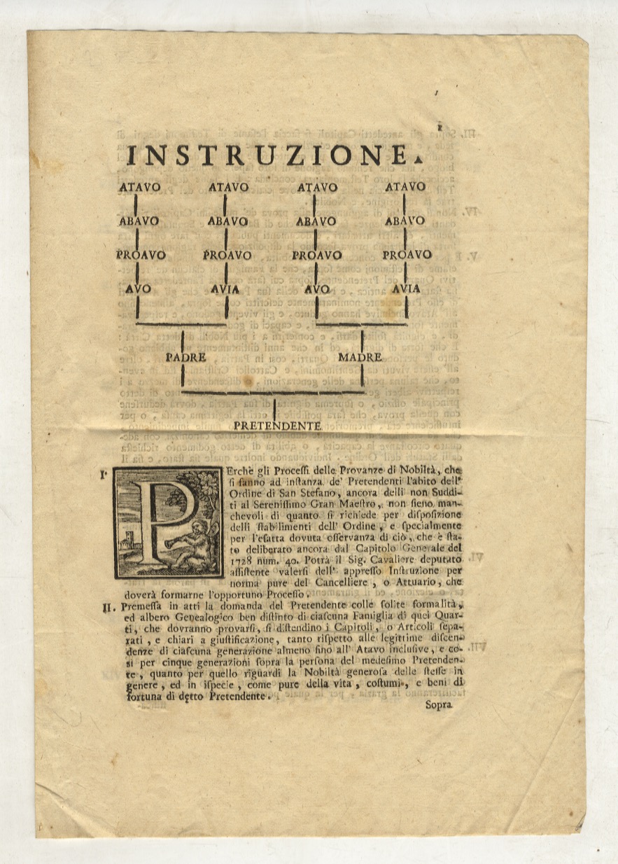 INSTRUZIONE [per la "provanza di nobiltà" dei pretendenti l'abito dell'Ordine …