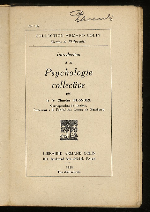 Introduction à la Psychologie collective.