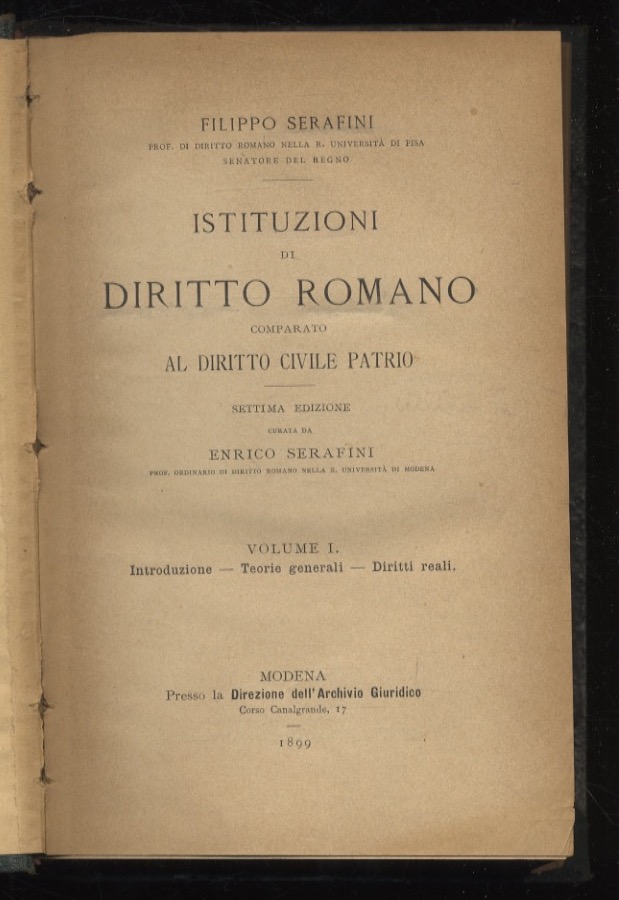 Istituzioni di diritto romano comparato al diritto civile patrio. Settima …