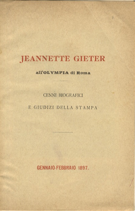 Jeanette Gieter all'Olympia di Roma. Cenni biografici e giudizi della …