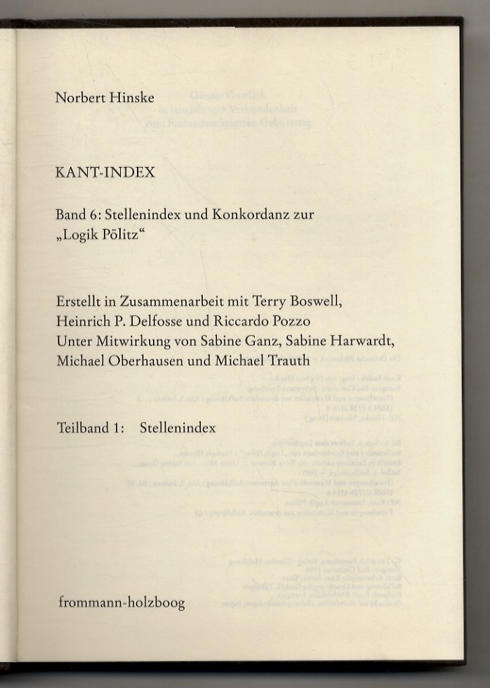 Kant-Index. Band 6: Stellenindex und Konkordanz zur “Logik Pölitz” Erstellt …