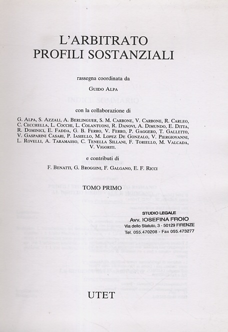 L'arbitrato. Profili sostanziali.