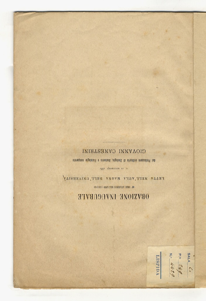 L'indirizzo della odierna biologia. Orazione inaugurale.