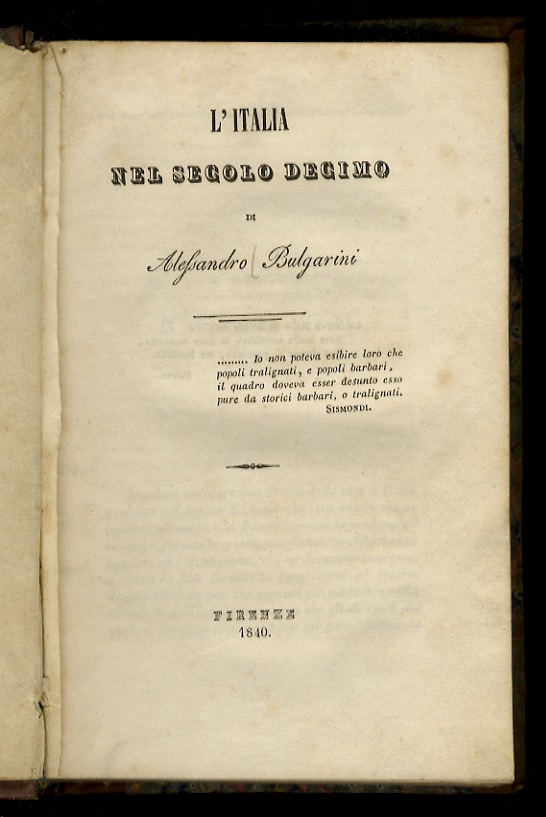 L'Italia nel secolo decimo (.).