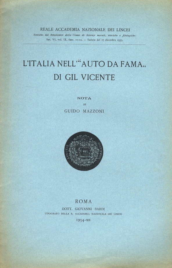 L'Italia nell'“auto da fama” di Gil Vicente. Nota.