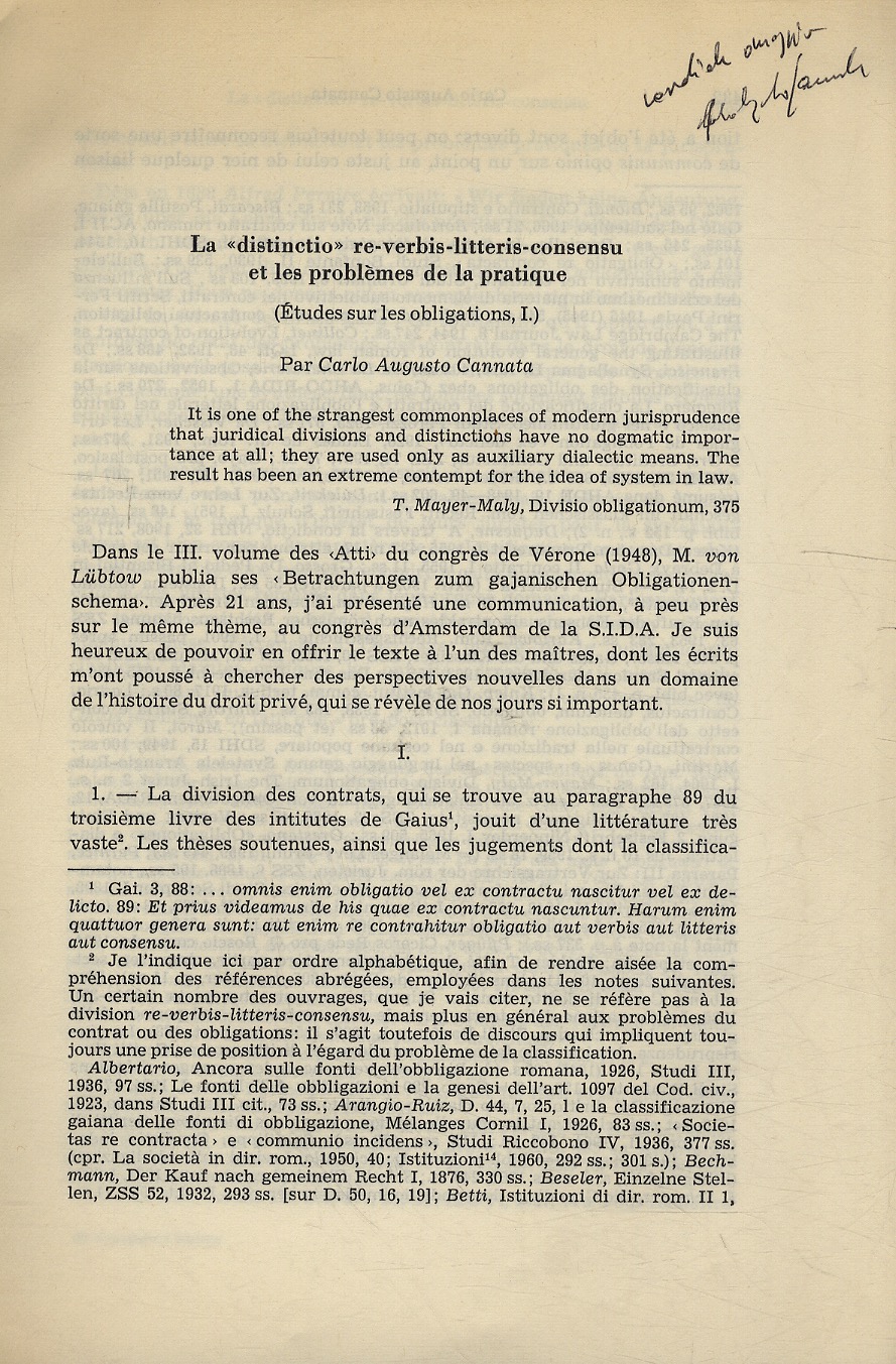La "distinctio" re-verbis-litteris-consensu et les problèmes de la pratique.