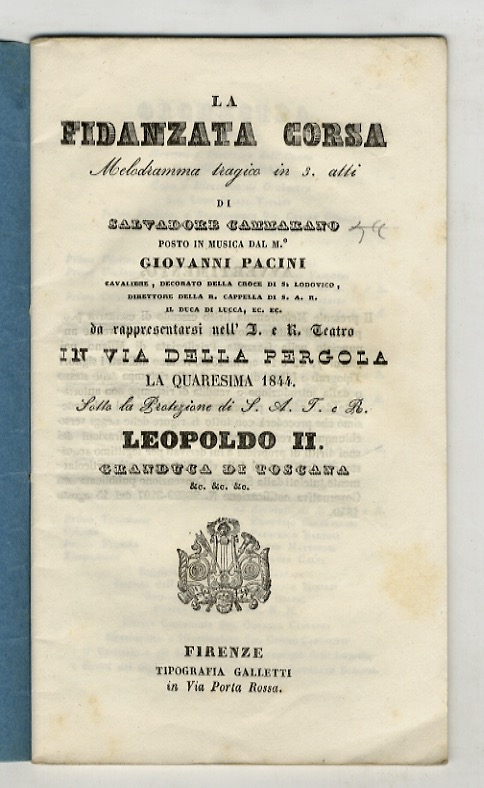 La Fidanzata còrsa. Melodrama tragico in 3 atti di Salvatore …