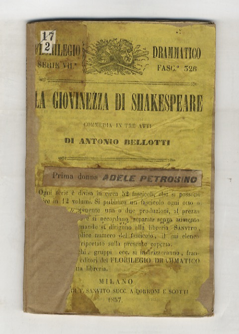 La giovinezza di Shakespeare. Commedia in tre atti.
