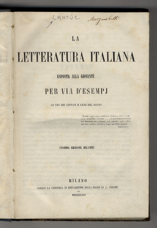 La letteratura italiana esposta alla gioventù per via d'esempj. Ad …