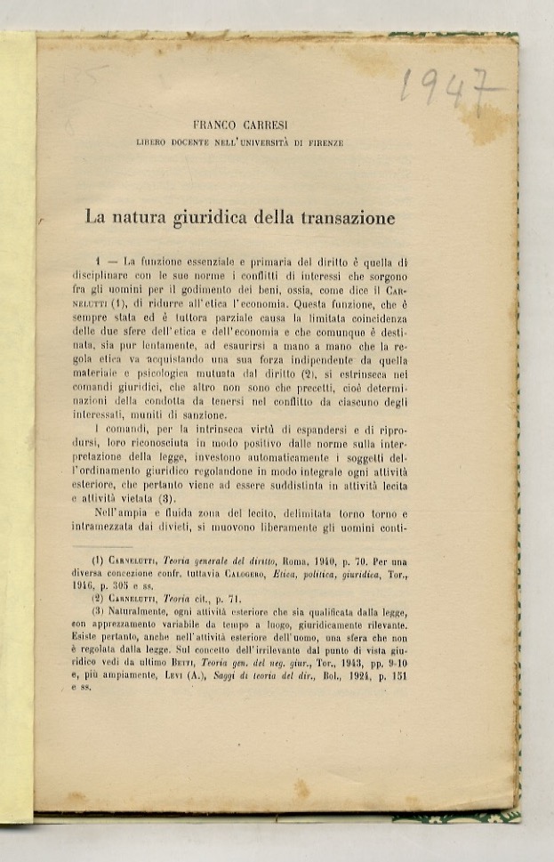 La natura giuridica della transazione.