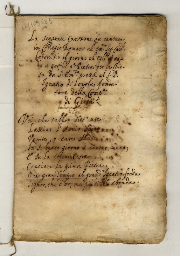 La seguente canzone fu cantata in Collegio Romano al em.mo …