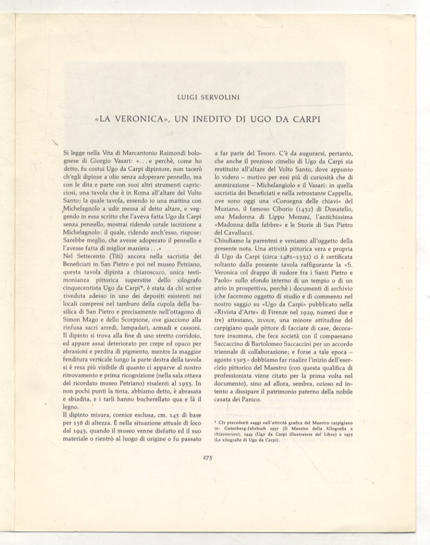 La Veronica, un inedito di Ugo da Carpi.