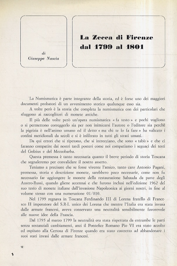La Zecca di Firenze dal 1799 al 1901.