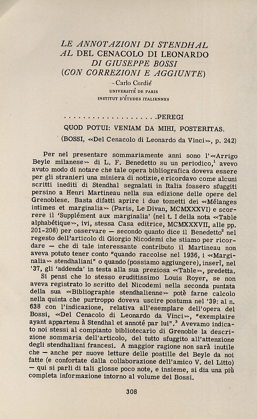 Le annotazioni di Stendhal al Del Cenacolo di Leonardo di …