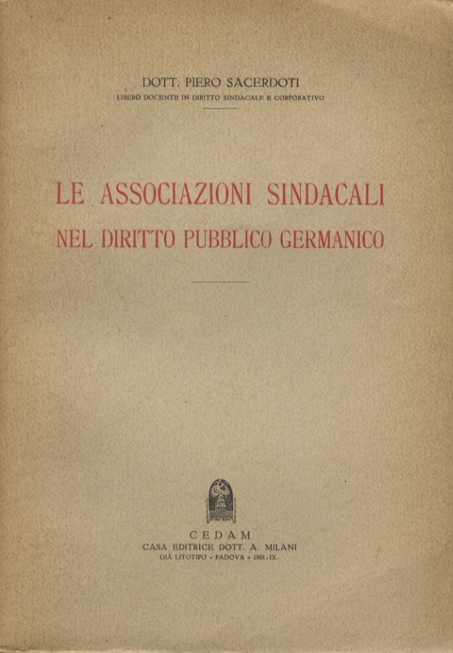 Le associazioni sindacali nel diritto pubblico germanico.