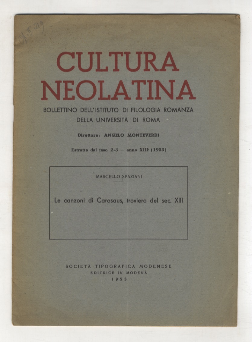 Le canzoni di Carasaus, troviero del sec. XIII.