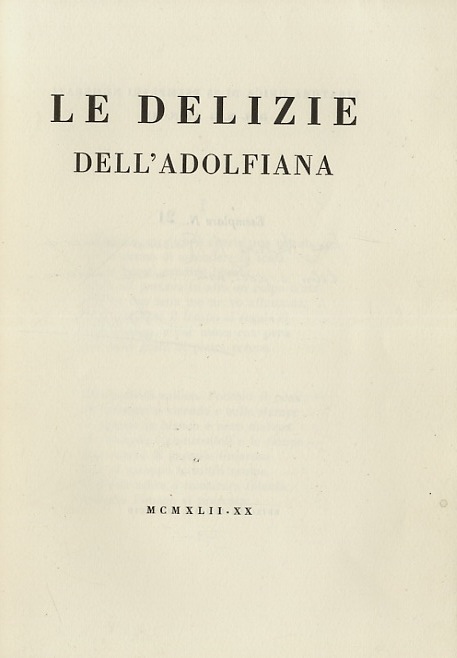 Le delizie dell'Adolfiana. [Versi].