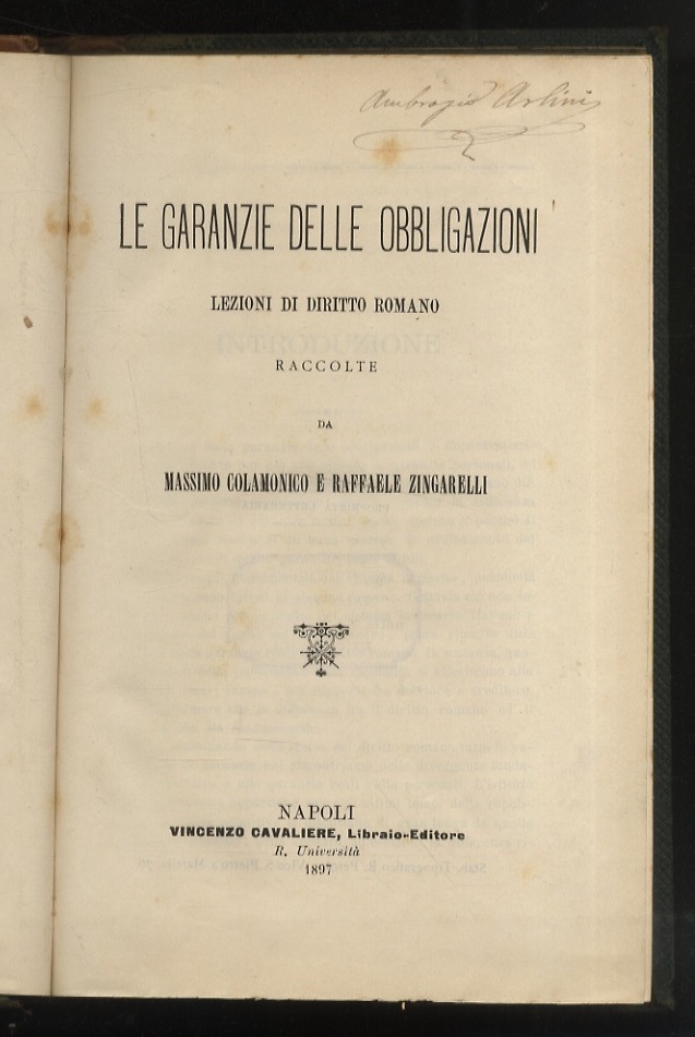 Le garanzie delle obbligazioni. Lezioni di diritto romano raccolte da …