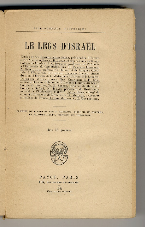 Le legs d'Israël. Etudes de George Adam Smith [et al.]; …