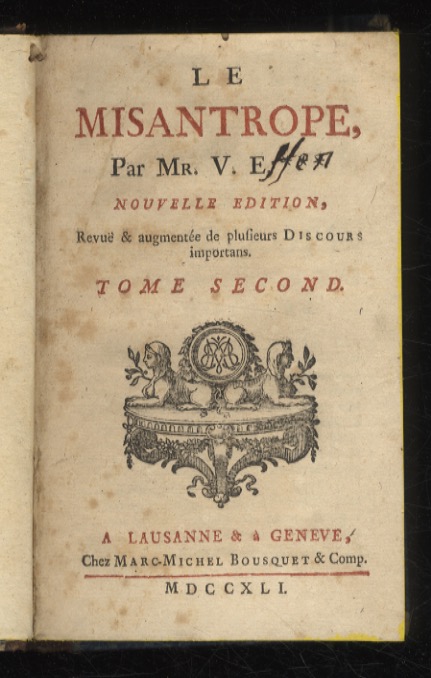Le misantrope, par Mr. V.E. Nouvelle édition, revue & augmentée …