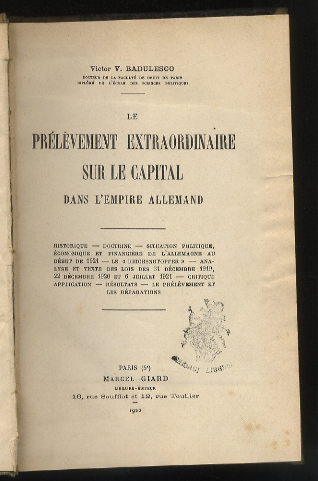 Le prélèvament extraordinaire sur le capital dans l'empire Allemand.