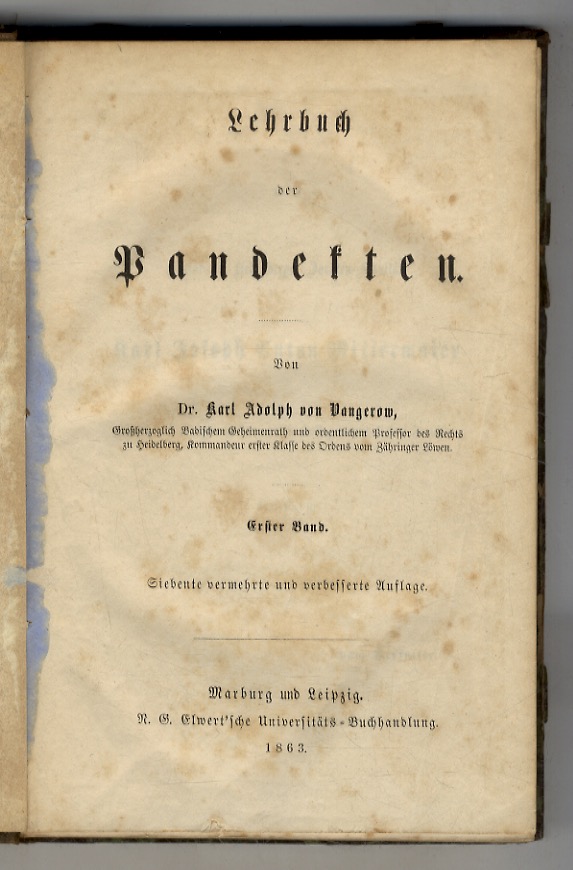 Lehrbuch der Pandekten. Erster Band; Siebente vermehrte und verbesserte Auflage …