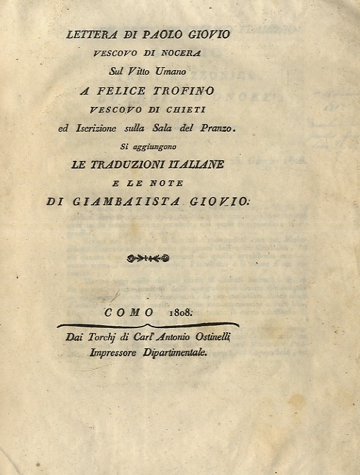 Lettera di Paolo Giovio vescovo di Nocera sul vitto umano …