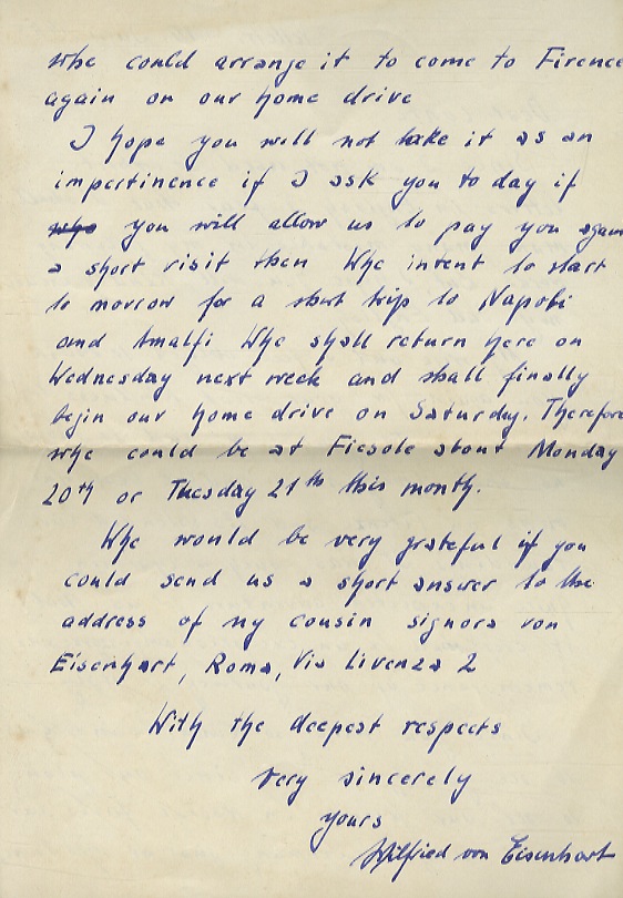 Lettera manoscritta autografa, firmata, stesa su due facciate, datata "Velletri …