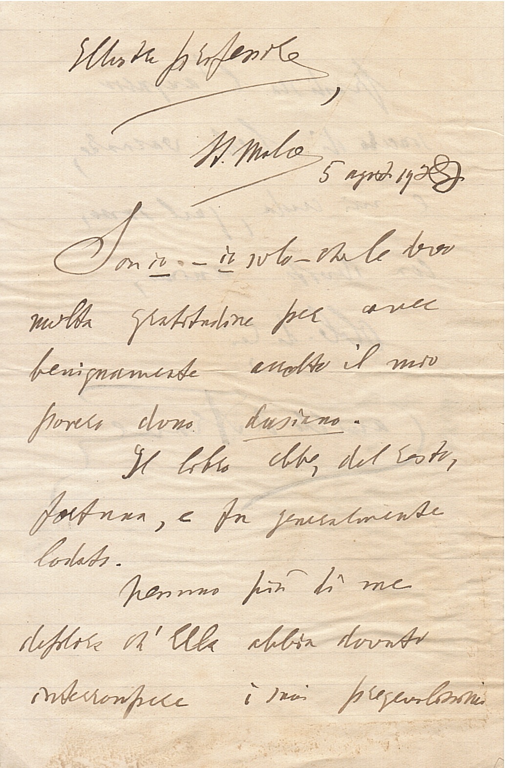 Lettera manoscritta autografa, firmata, stesa su due facciate e mezzo, …